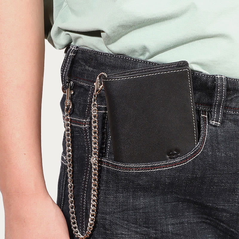 Vertical Wallet RFID Airtag Genuine Leather Gentle Chain Purse For Men