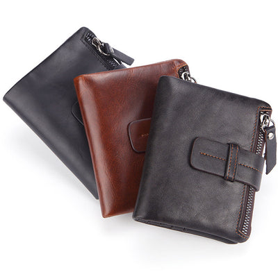 Vintage Genuine Leather Short Wallet Men's Purse Front Pocket Wallet