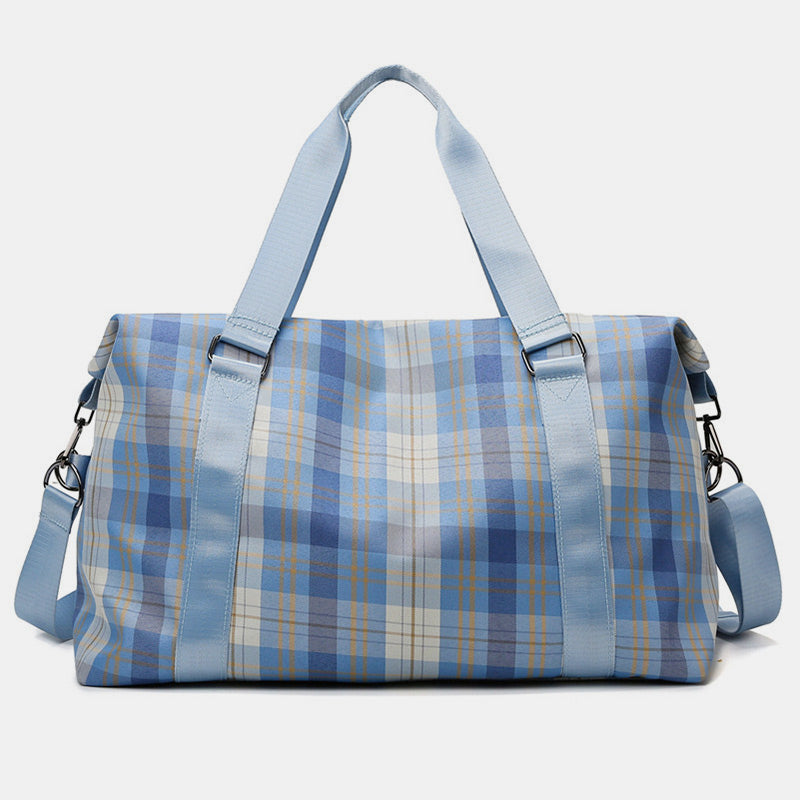 Large Capacity Waterproof Plaid Casual Fitness Travel Handbag