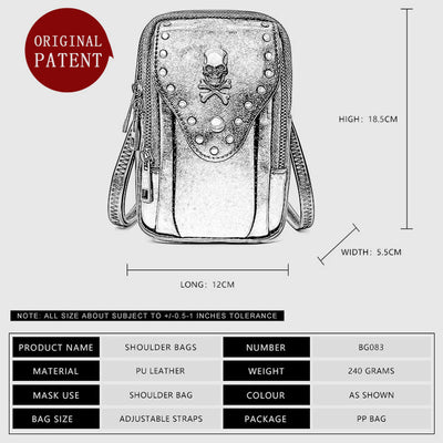 Phone Bag For Women Black Punk Style Portable Travel Bag