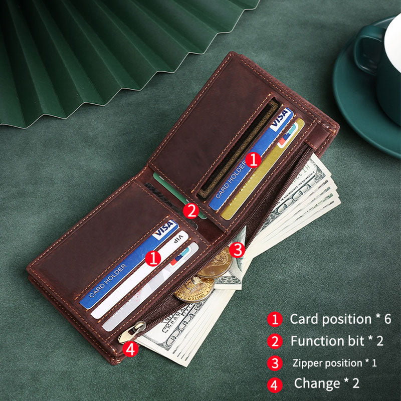 Retro Men's Large Capacity Genuine Leather Bifold Wallet Credit Card Holder
