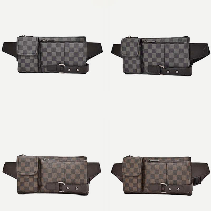 Waist Bag for Men Leather Plaid Travel Sling Bag Chest Bag