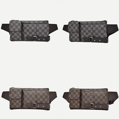 Waist Bag for Men Leather Plaid Travel Sling Bag Chest Bag