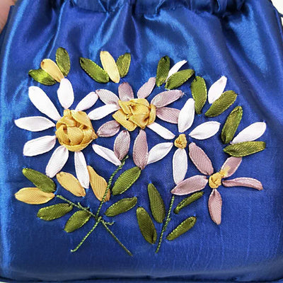 Embroidery Floral Clutch Drawstring Bucket Bag Handbag Party Bag