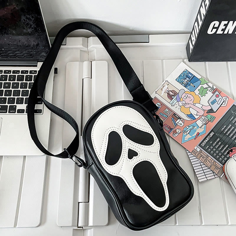 Crossbody Bag For Party Funny Ghost Skull Pattern Leather Pack