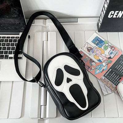Crossbody Bag For Party Funny Ghost Skull Pattern Leather Pack