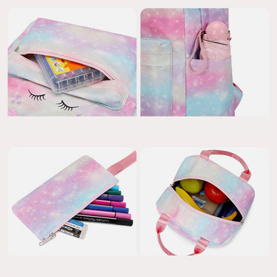 Unicorn School Backpack for Girls Kids Elementary Bookbag Lunch Bag Set