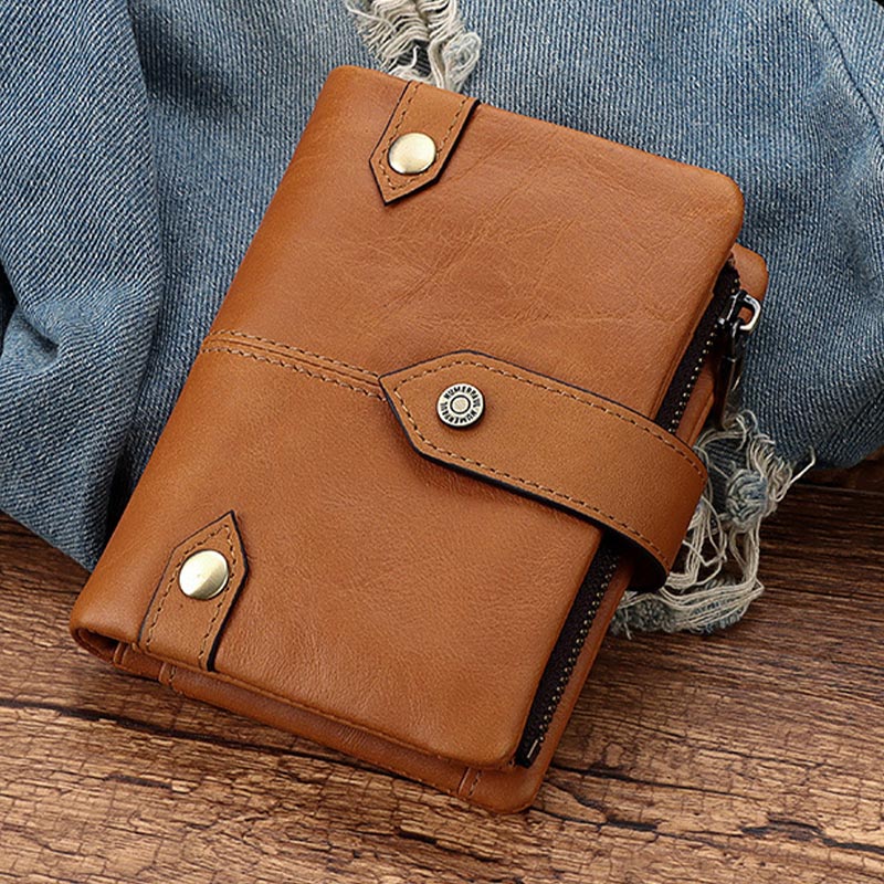 Billfold Passcase Wallets for Men Women Durable Genuine Leather Wallet