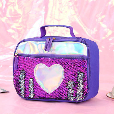 Lunch Bag For Children Glitter Heart Pattern Insulated Bag
