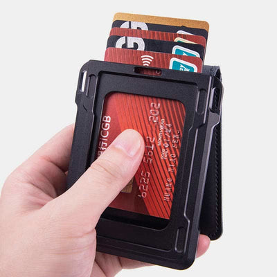 Genuine Leather Airtag Wallet RFID Blocking Quick Access Badge Card Holder