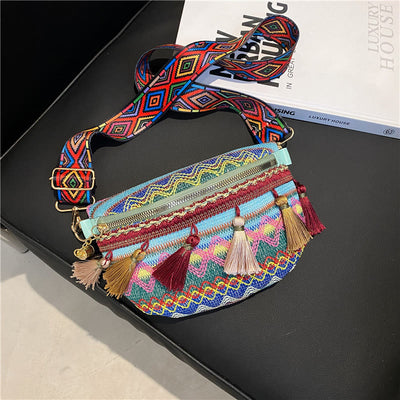 Folk Custom Sling Bag Women Tassel Crossbody Chest Bag