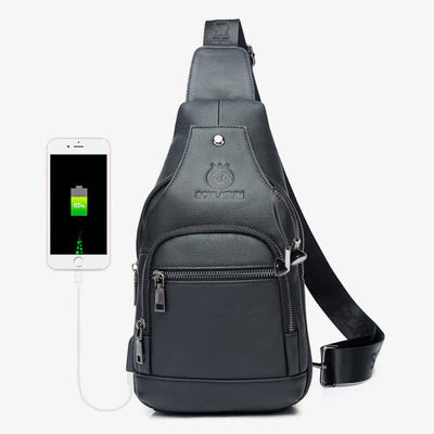 Genuine Leather Sling Bag Crossbody Backpack for Men Hiking Travel Daypack