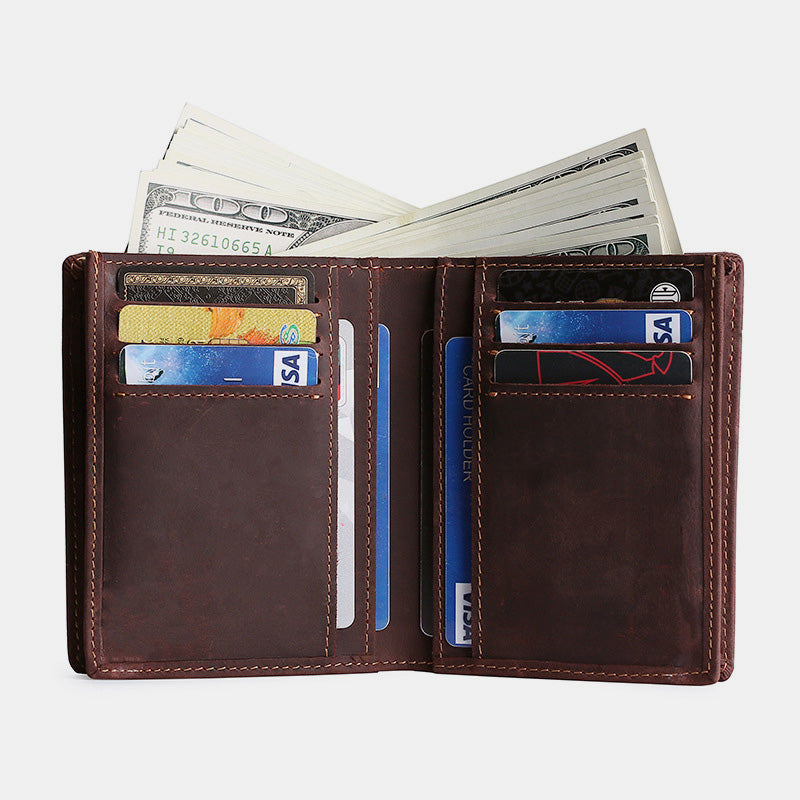 Retro Men's Large Capacity Genuine Leather Bifold Wallet Credit Card Holder