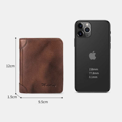 RFID Blocking Cowhide Leather Wallet Retro Roomy Front Pocket Wallet