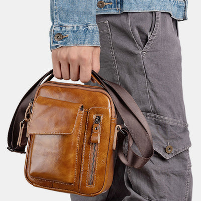 Men's Genuine Leather Large Capacity Crossbody Bag