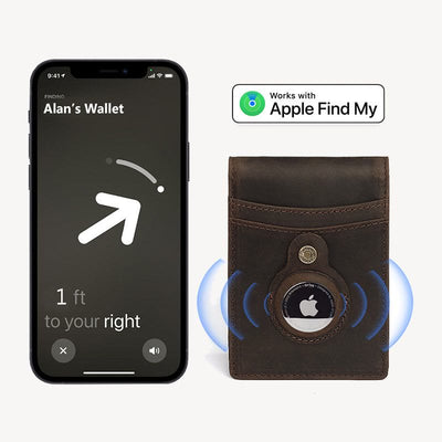 Retro Cowhide Leather AirTag Wallet Bifold RFID Blocking Card Holder
