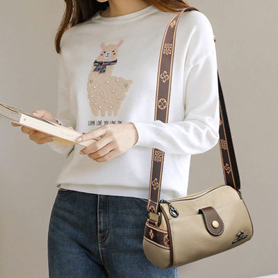 Retro Lady Underarm Bag Wide Strap Simple Women Crossbody Bag