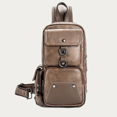 Retro Anti-theft Multi-Pocket Leather Sling Bag Roomy Daypack