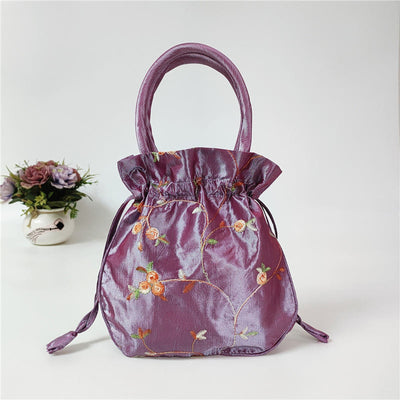 Embroidery Floral Clutch Drawstring Bucket Bag Handbag Party Bag
