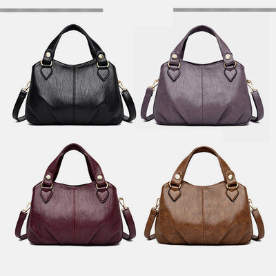 Women's Triple Compartment Satchel Leather Top-Handle Purse Crossbody Bag Handbag