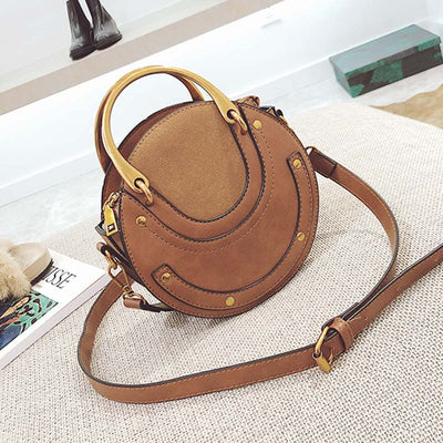 Large Capacity Round Shape Elegant Top-Handle Bag With Metallic Handle