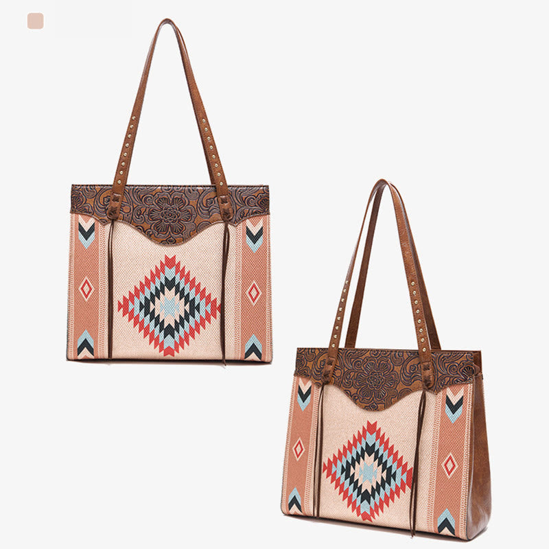 Vintage Bohemian Tote Women Classic Cotton Linen Underarm Shoulder Bag