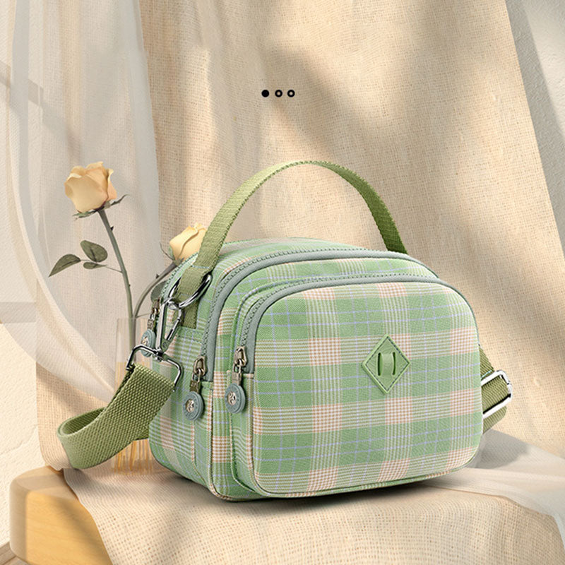 3 Layer Crossbody Bag for Women Lightweight Plaid Printed Shoulder Bag