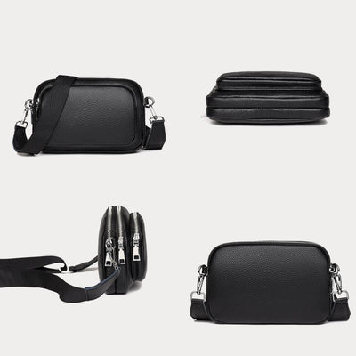 Triple Zip Genuine Leather Crossbody Bag Casual Travel Purse