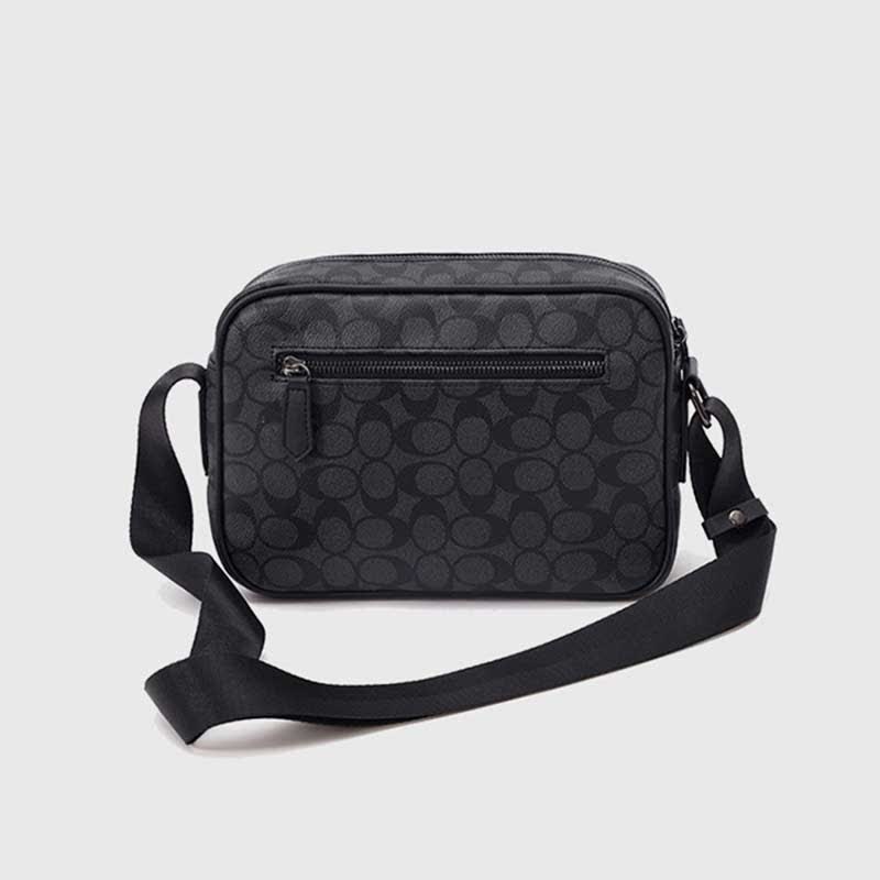 Men Checked Grain Crossbody Purse Waterproof Scratch-proof Classic Shoulder Handbag