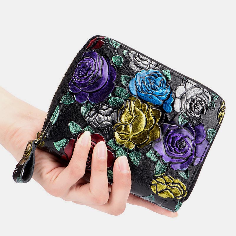 RFID Multi-Slot Elegant Hand-Painted Floral Wallet Card Holder
