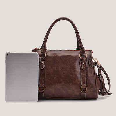 Top-Handle Satchel Handbag for Women Leather Tote Shoulder Bag with Crossbody Strap