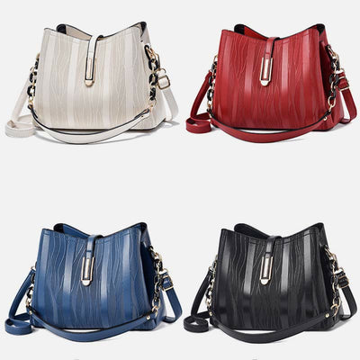Stripe Pattern Handbag Women Large Vegan Leather Crossbody Bucket Bag