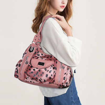 Leopard Pattern Handbag For Women Faux Leather Tote Satchel