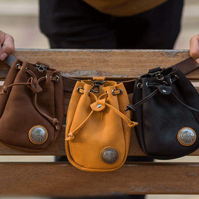 Retro Unisex Waist Pouch Small Drawstring Leather Belt Bag