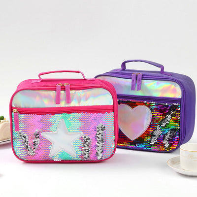 Lunch Bag For Children Glitter Heart Pattern Insulated Bag
