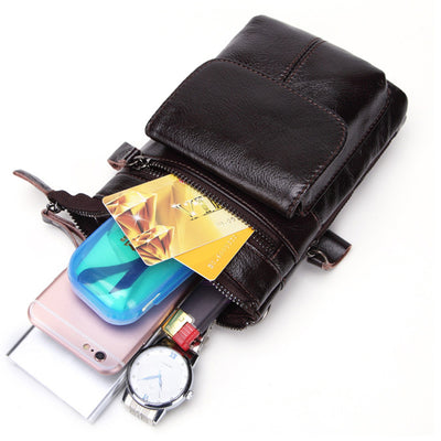 Men's Outdoor Leather Multi-function Waist Bag