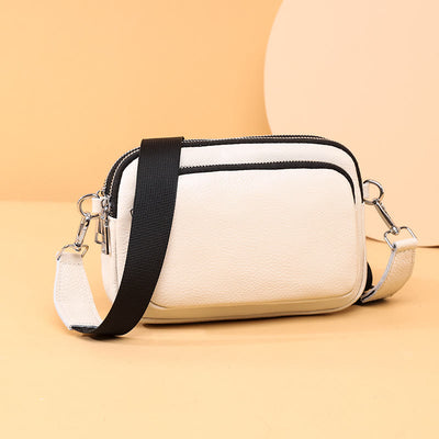 Triple Zip Genuine Leather Crossbody Bag Casual Travel Purse
