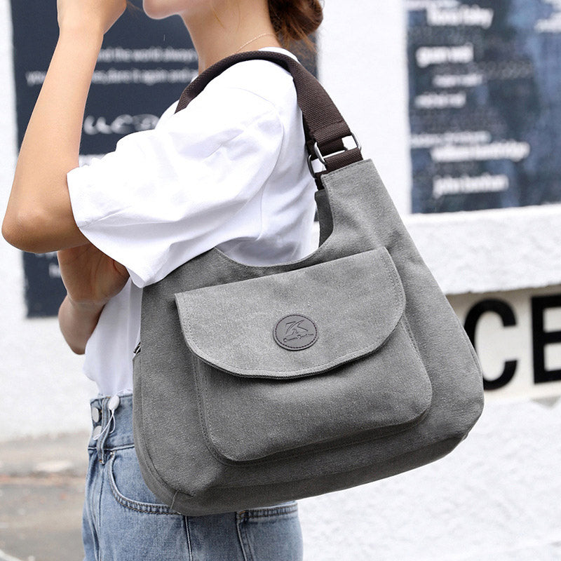 Multi-Pocket Hobo Handbag Casual Canvas Tote Purse Shoulder Bag