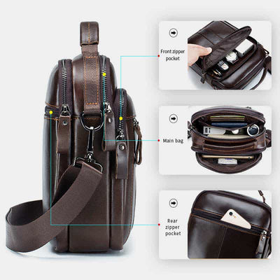 Multi-pocket Real Leather Small Messenger Bag Shoulder Purse Travel Carry Bag