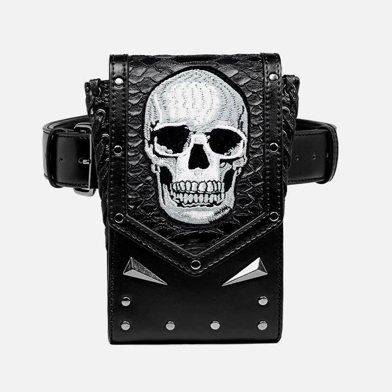 Faux Leather Skull Phone Bag  Waist Pack Punk Style Crossbody Purse