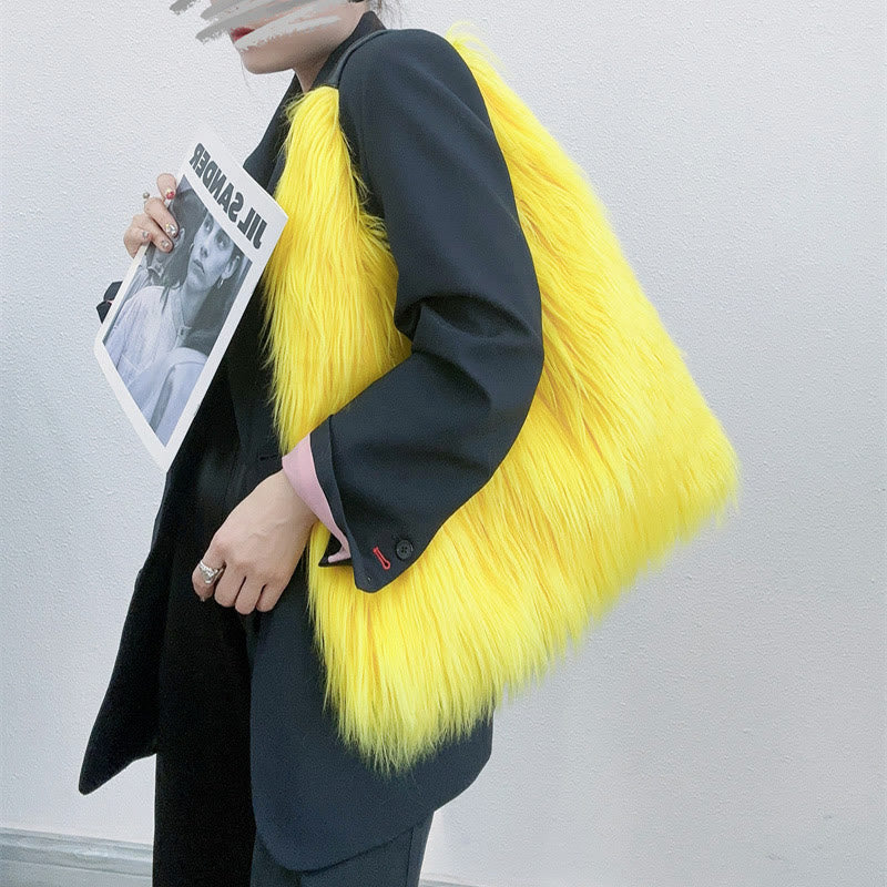 Large Shoulder Bag For Women Party Faux Fur Plush Tote