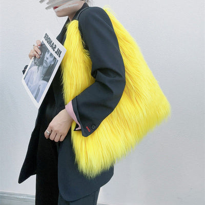 Large Shoulder Bag For Women Party Faux Fur Plush Tote