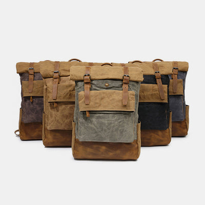 Canvas Leather Backpack Rucksack for College Weekend Travel Fit 15.6 Inch Laptops