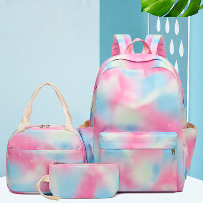 3Pcs Tie-dye Girls Backpack School Bookbag Set Students Women Canvas Daypack