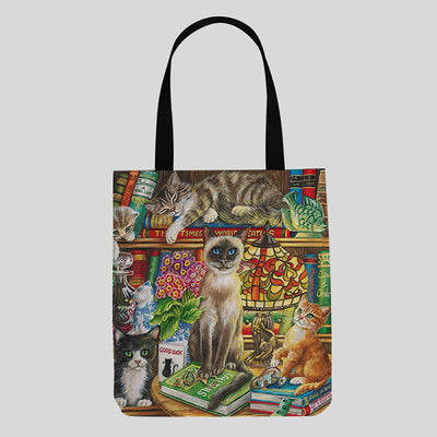 Cute Kitty Canvas Tote Bag for Women Men Multifunction Shoulder Purses