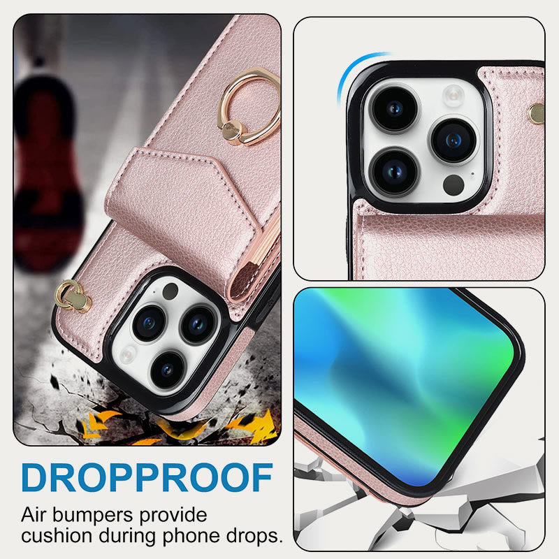 Wallet Phone Case for iPhone Casual Leather Buckle Card Holder