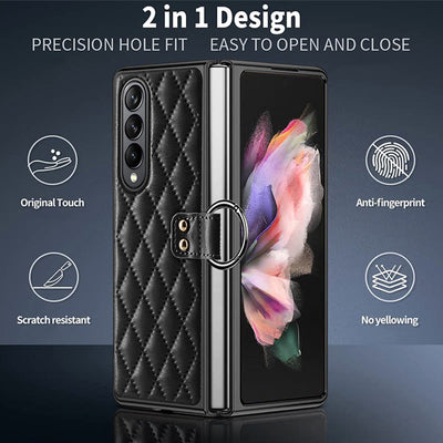 Phone Case For Galaxy Fold 4 Quilted Rhombic Ring Protective Case