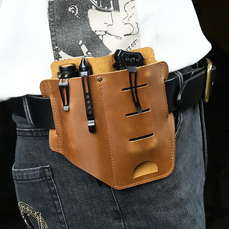 Multitool Belt Sheath EDC Leather Belt Organizer Belt Holder Pouch
