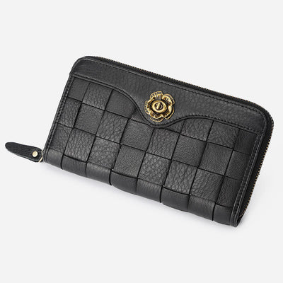 Leather Woven Wallet For Women Men Long Multifunction Clutch Bag
