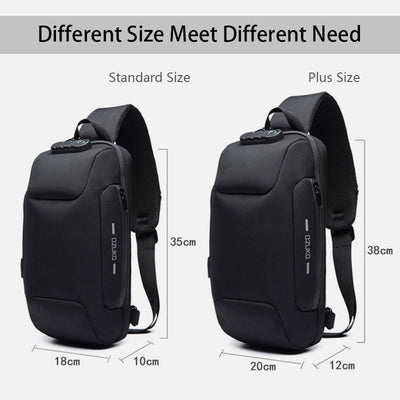 Multi-Pocket Fashion Sling Bag Chest Bag with Passport Lock USB Charging Port